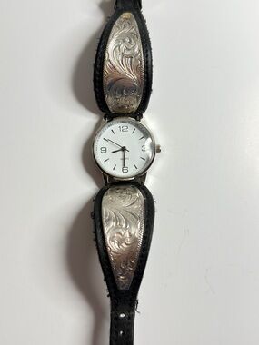 Montana Silversmith Silver-Accented Leather Wristwatch with White Dial